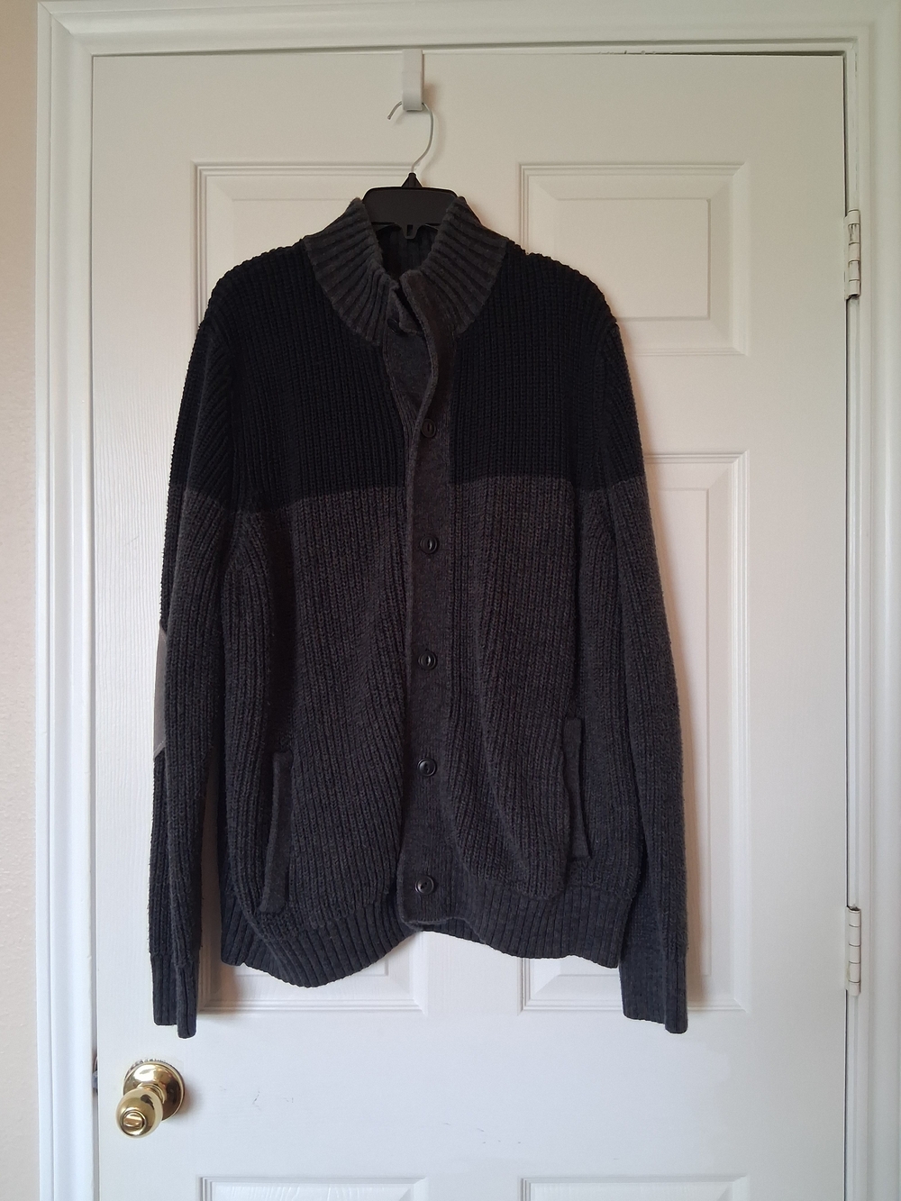 Men's Two-Tone Charcoal Gray Knit Cardigan Sweater